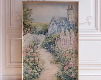 Floral Print | Flowers Garden Painting | Vintage Spring Cottage Wall Art | Antique Watercolor Flower Print | Floral Farmhouse Wall Decor