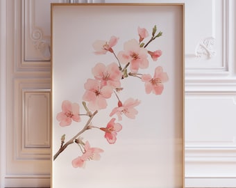 Arte mural japonés de flores de cerezo / Póster japonés de flores de cerezo / Estampado floral japonés / Arte mural japonés de árboles de cerezo