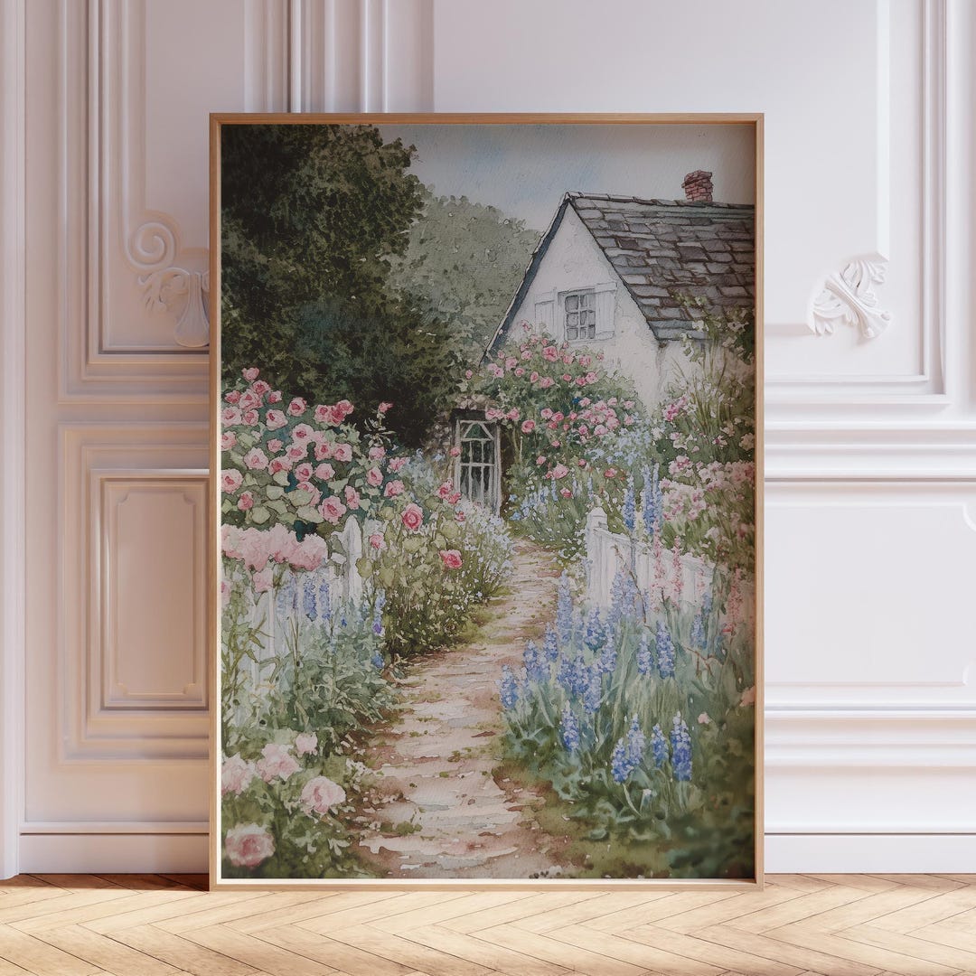 Floral Print | Flowers Garden Painting | Vintage Spring Cottage Wall ...