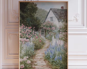 Floral Print | Flowers Garden Painting | Vintage Spring Cottage Wall Art | Antique Watercolor Flower Print | Floral Farmhouse Wall Decor