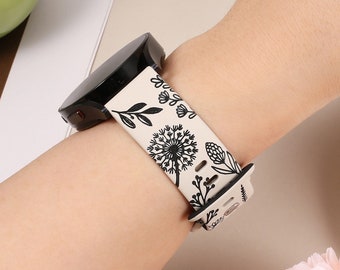 Custom Floral Engraved Bands Samsung Galaxy Watch 7/FE/6/5/4 40mm 44mm/Watch 6 Classic 43mm 47mm/Watch 5 Pro 45mm, 20mm Silicone Sport Strap