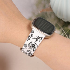 Custom Floral Engraved Band for Fitbit Versa 4 Bands/Versa 3 Bands/Sense 2/Sense Bands Women, Cute Flower Design Soft Silicone Sport Strap