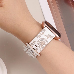 Floral Engraved Fitbit Versa 2 Band for Women – Flower Soft Silicone Cute Sport Strap for Versa/Versa 2/Versa Lite/Versa SE, Perfect Gift