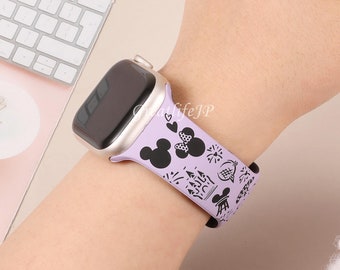 Customizable Laser Engraved Silicone Apple Watch Band for Women, Fun Cartoon Design, Fits Apple Watch SE, Series 10-1, Ultra, 2 Packs