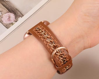Slim Leather Fitbit Versa Band for Women – Elegant Chain Link Strap for Fitbit Versa 2/Fitbit Versa/Fitbit Versa Lite – Gift-Ready