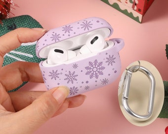 Cute Snowflake Engraved AirPods Pro Case, Soft Silicone Two-Tone Cover for Apple AirPods Pro 2nd & 1st Gen with Keychain, Christmas Gift