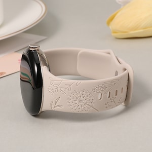 Google Pixel Watch 3 41mm Band Women, Google Pixel Watch 2/Pixel Watch Band, Personalized Floral Engraved Band Silicone Sport Straps