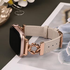 Leather Band for Apple Watch Bands Women 38/40/41/42/44/45/46/49mm,Dressy Floral Designer Buckle Strap for iWatch Band, Personalized Gift