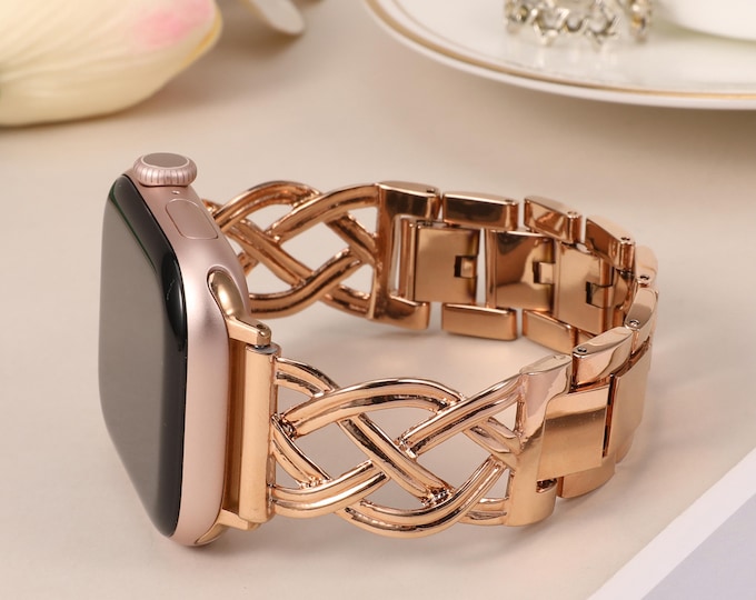 Luxury Metal Apple Watch Band 38/40/41/42/44/45/46/49mm for Women, Jewelry Bracelet Strap, Compatible with iWatch Series 10/9/8/7/SE/6/5-1