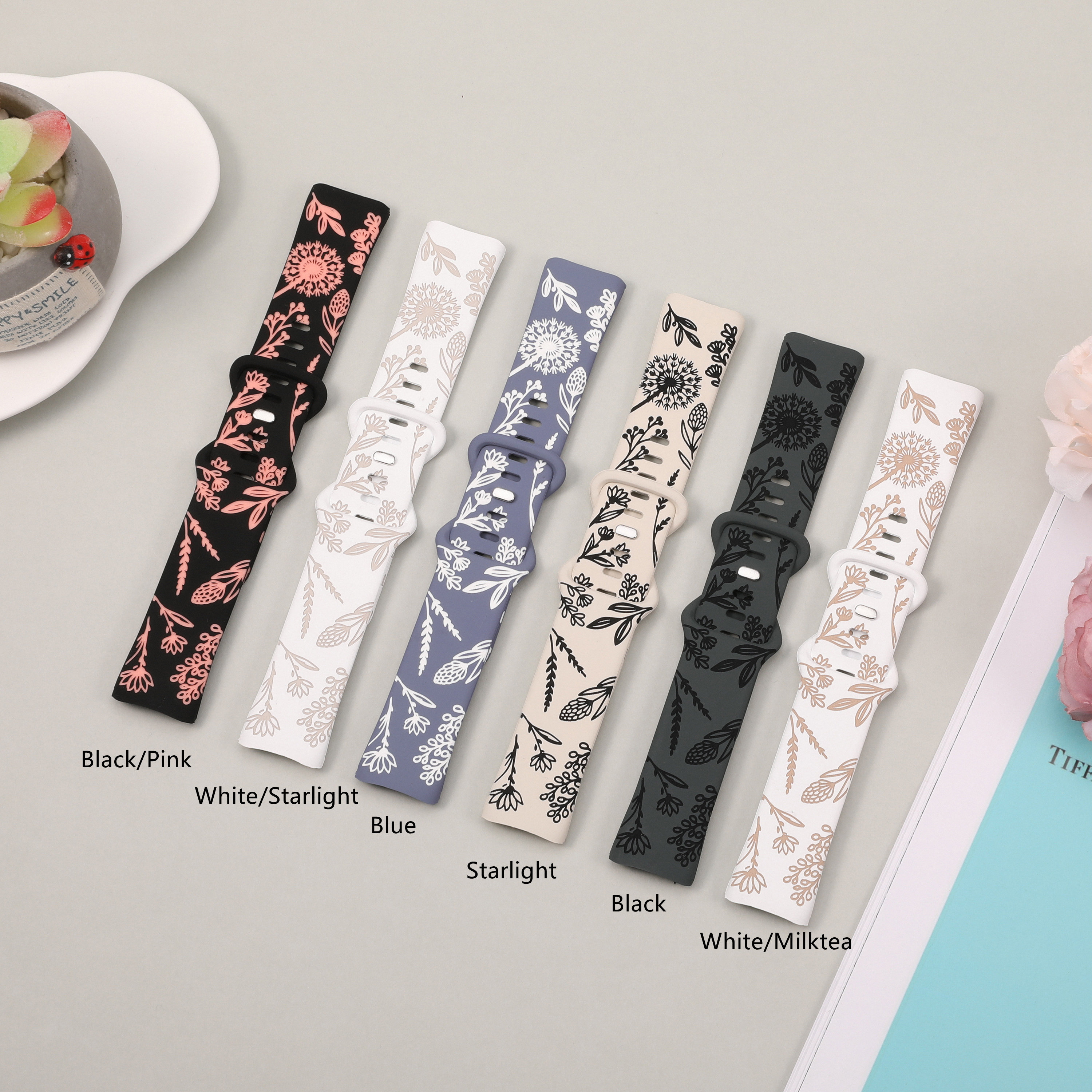 Armbänder Mit Rosen & Schmetterling Gravur Für Fitbit Charge 6/5 – 2 Stück, Silikon, Wasserdicht, Handgelenk 140–200 Mm