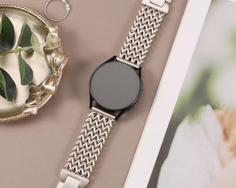 Stainless Steel Samsung Galaxy Watch 7 6 5 4 FE 40mm 44mm/Watch 6 Classic 43mm 47mm/Watch 5 Pro 45mm Bands , 20mm Metal Chain Strap,Gift Her