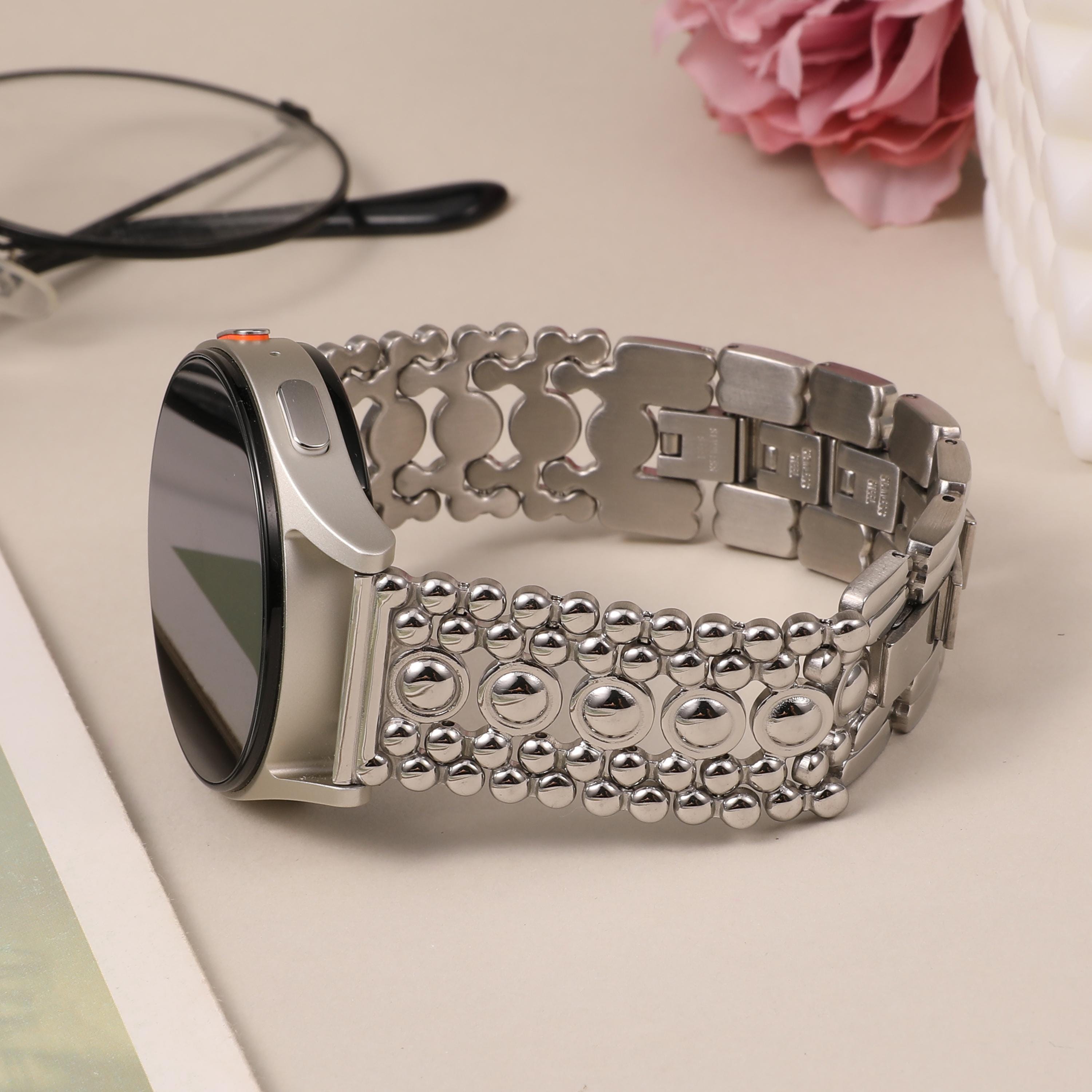 Samsung Watch 7 Band Women, Dressy Jewelry Bracelet Compatible with Galaxy Watch 7 6 5 4 FE, Stainless Steel Studded Metal Watch Band