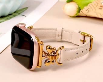 Bee Apple Watch Band for Women, Leather iWatch Band 38/40/41/42/44/45/46/49mm, Elegant iWatch Strap Series 11-1/Ultra/SE , Cute Gift for Her