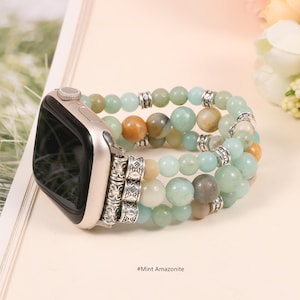 boho natural stone apple watch band close-up