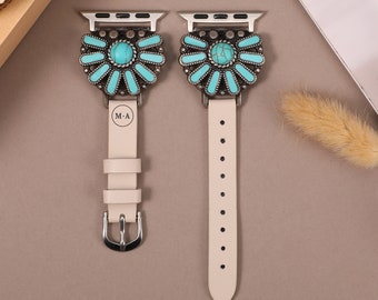 Boho Leather Band Apple Watch Band Women 40mm 41mm 38mm 49mm 45mm 44mm 42mm,Custom Western Turquoise Ethnic Style Strap for iWatch Series 10