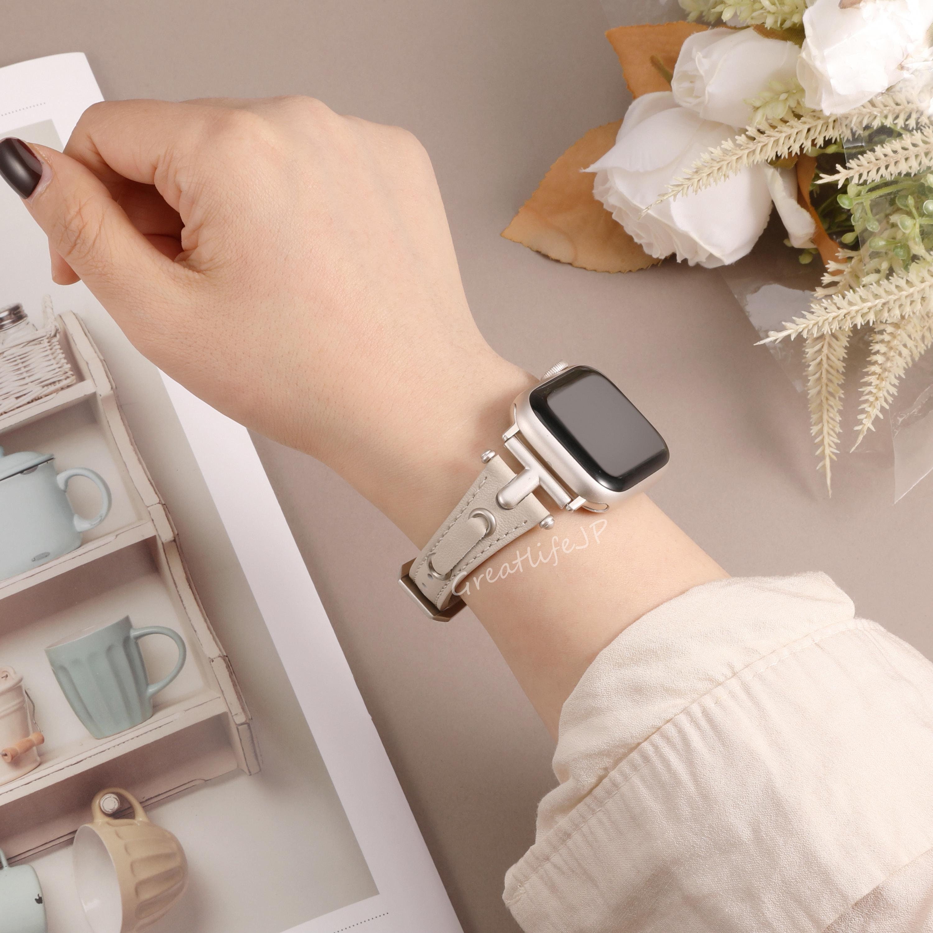 Slim Leather Band for Apple Watch Bands 38/40/41/42/44/45/46/49mm Women, Dressy Stylish leather Strap for iWatch Series Ultra 10/9/8/7/6/5/4