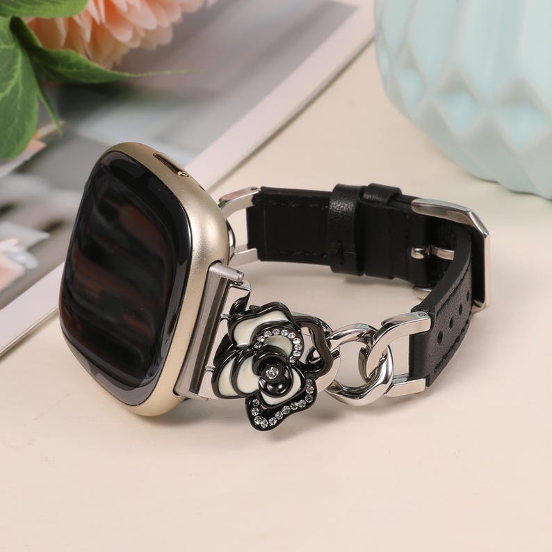 Romantic camellia Fitbit Versa watch band close up detail
