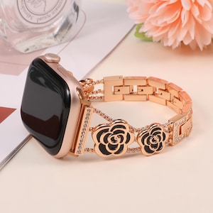Elegant Floral Metal Apple Watch Band for Women, Compatible with iWatch Ultra 2/1, Series 10-1, SE, 38mm-49mm, Perfect Gift for Holiday