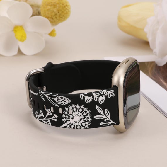 Flower Engraved Replacement Band For Fitbit Versa 4/Versa 3/Sense 2 - Dandelion Silicone Strap For Women