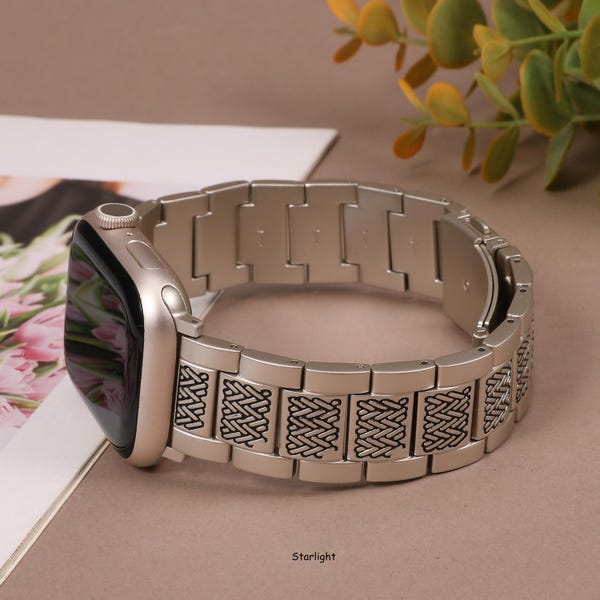 Celtic Wheat Apple Watch Bands 41/40/38/44/45/46/49/42mm Women Men, Dressy Metal Strap Designer for iWatch Ultra SE Series 10 9 8 7 6 5 4-1