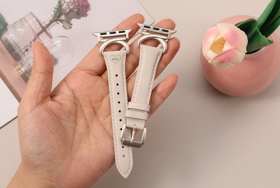 Personalized Leather Apple Watch Band 41mm 40mm 38mm 44mm 45mm 42mm 49mm 46mm Women, Slim Leather Strap, iWatch Band, Custom Watch Band