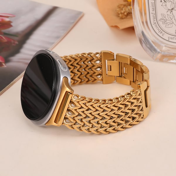 Stylish Galaxy Watch 8 Band for Women,V-Shaped Mesh Metal Strap, Stainless Steel Bracelet for Galaxy Watch 8 40mm 44mm/Galaxy 8 Classic 46mm