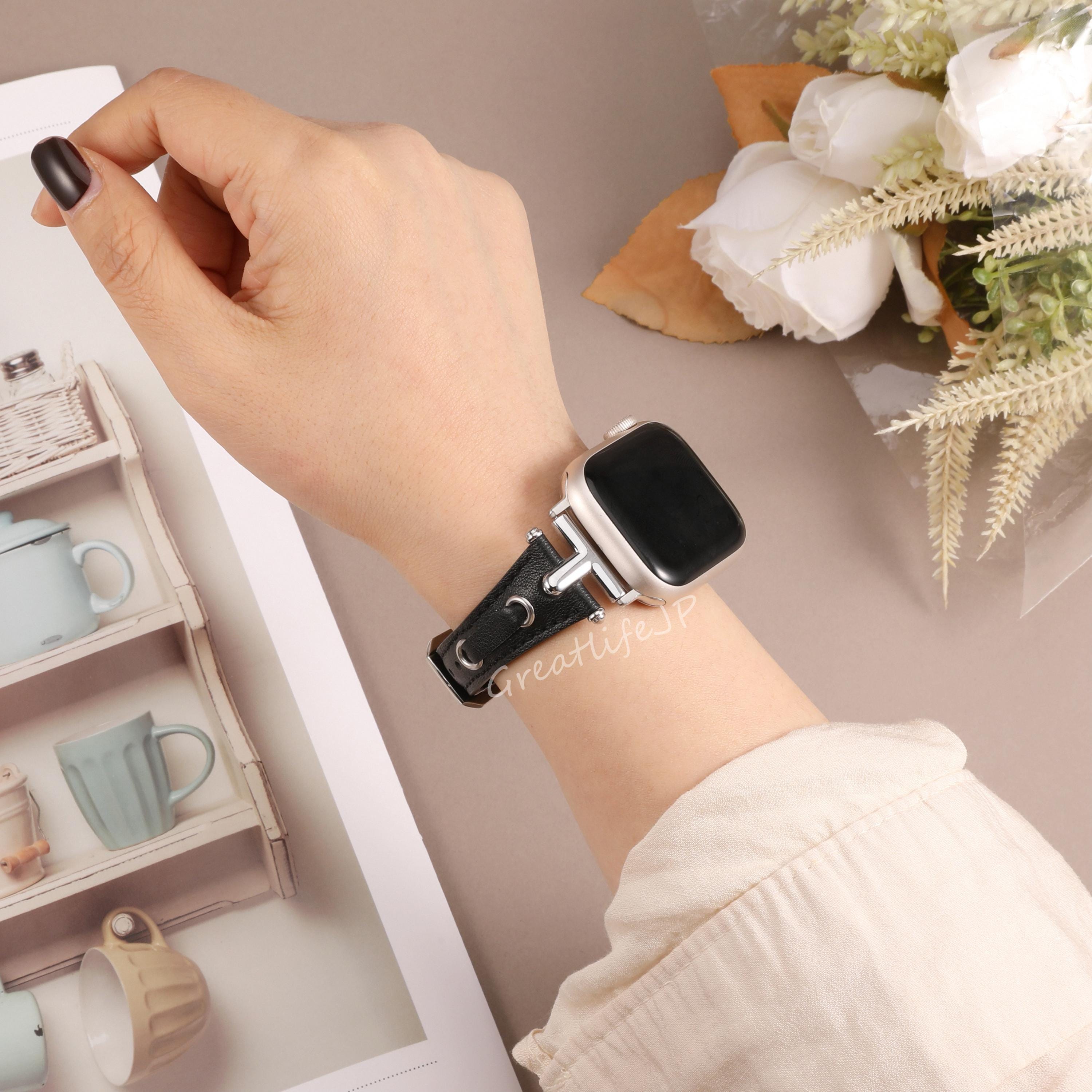Stylish Genuine Leather Apple Watch Band for Women 38mm 40mm 41mm - Dressy Slim Soft Slim Leather Brown Apple Watch Band – Fancy Bands main image 3