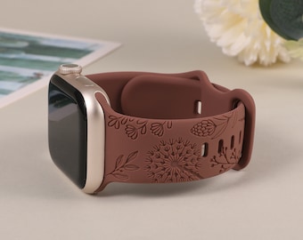Personalized Floral Engraved Band for Apple Watch Bands 41mm 40mm