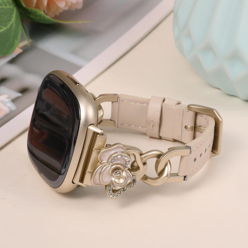 Luxury leather Fitbit Sense watch band for women wrist
