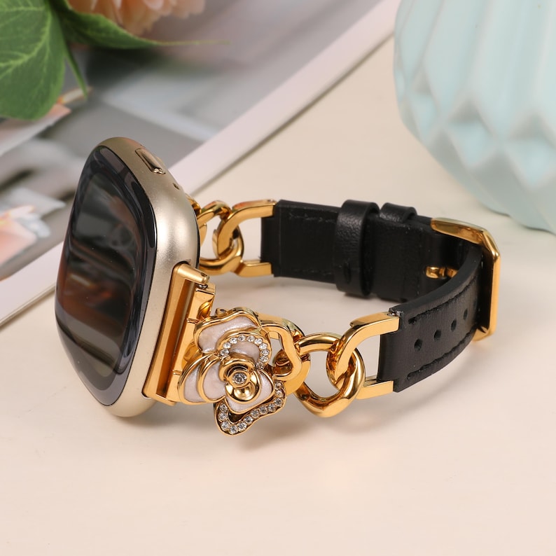 Feminine leather and chain Fitbit Versa 3 band gift idea
