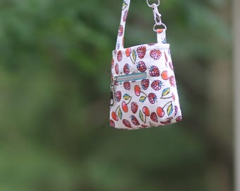 Hand Sewn Tiny Purse in Raspberries N Cherries Motif