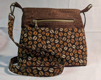 Hand-Sewn Cotton Crossbody Bag Coffee Break motif, Everyday Use Purse