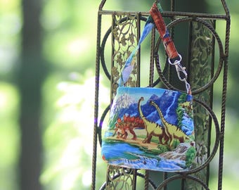 Hand Sewn Tiny Purse in Dinosaur motif
