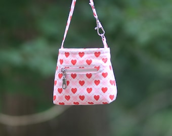 Hand Sewn Tiny Purse in Pink N Red Hearts motif