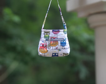 Hand Sewn Tiny Purse in Rainbow Owls Motif