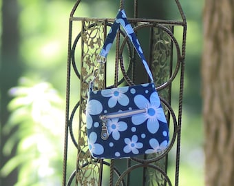 Hand Sewn Tiny Purse - Blue Flower Hawaiian Motif