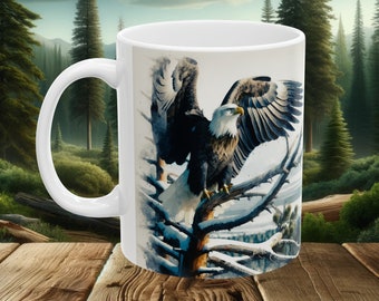 Majestic Bald Eagle Mug Watercolor - 11oz Ceramic Mug - Inspirational Wildlife Art for Office & Home | Bald Eagle Mug