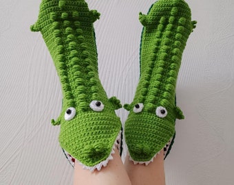 Funny Acryl Crochet Foot-eating Socks for Adults, Animal Shape, Crocodile, Funny Slippers, Cute Birthday Gift