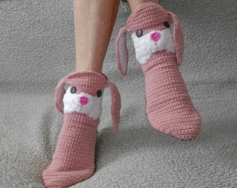 Funny Acryl Crochet Foot-eating Socks for Adults, Animal Shape, Bunny, Funny Slippers, Cute Birthday Gift