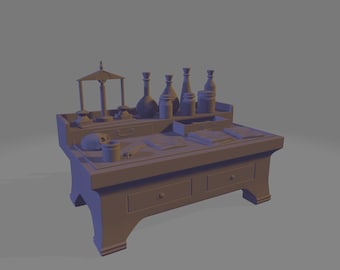 Alchemy Table Set & Accessories STL File - DnD Apothecary - Tabletop Roleplay Gaming - Fantasy RPG Miniature - Digital File for 3D Printing