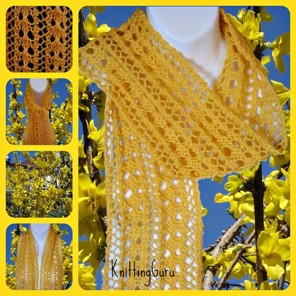 Forsythia Lace Easy Knit Schal MUSTER - Zarter Frühling Schal - Instant Download DIY