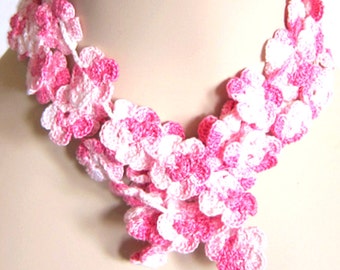 Floral Crochet Pattern - Cherry Blossom  Necklace Lariat Choker Headband - Fiber Art Jewelry