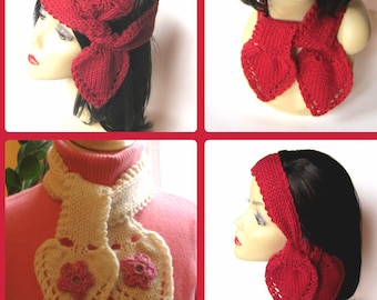 Knit Pattern Heart Scarf and Headband PDF - Instant Download - Stash Buster