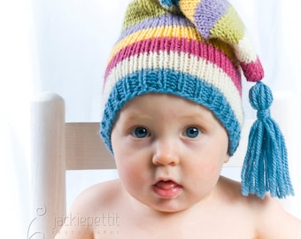 Knit Baby Hat Pattern Tutorial - Stocking Cap Pixie Elf Christmas Hat - Instant Download