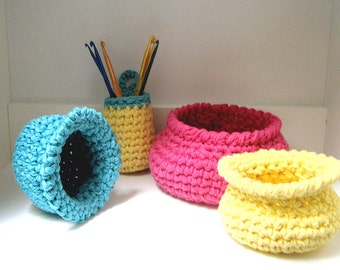 3 Crochet Basket PATTERNS - Fast Easy DIY Holiday Kitchen Bathroom Office Tabletop Storage  Instant Download PDF