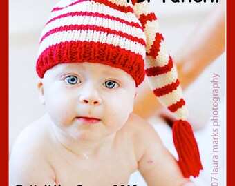 Knit Baby Hat Pattern Tutorial - Stocking Cap Pixie Elf Christmas Hannukah Hat - Instant Download