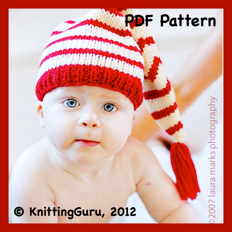 Knit Baby Hat Pattern Tutorial Stocking Cap Pixie Elf Christmas Hat Instant Download image 3