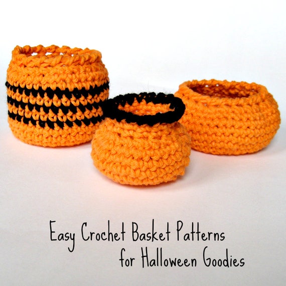 3 Halloween Baskets Crochet Pattern - Fast Easy DIY - Instant Download PDF - Kitchen Bathroom Office Tabletop Storage