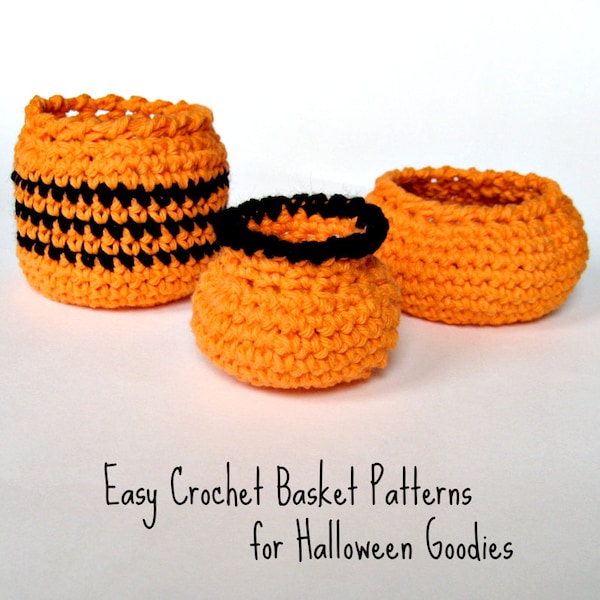 3 Halloween Baskets Crochet Pattern - Fast Easy DIY - Instant Download PDF - Kitchen Bathroom Office Tabletop Storage