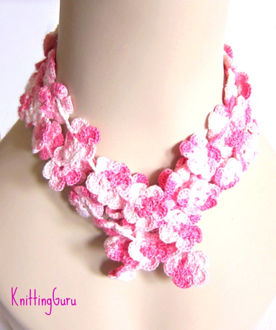 Floral Crochet Pattern - Cherry Blossom  Necklace Lariat Choker Headband - Fiber Art Jewelry